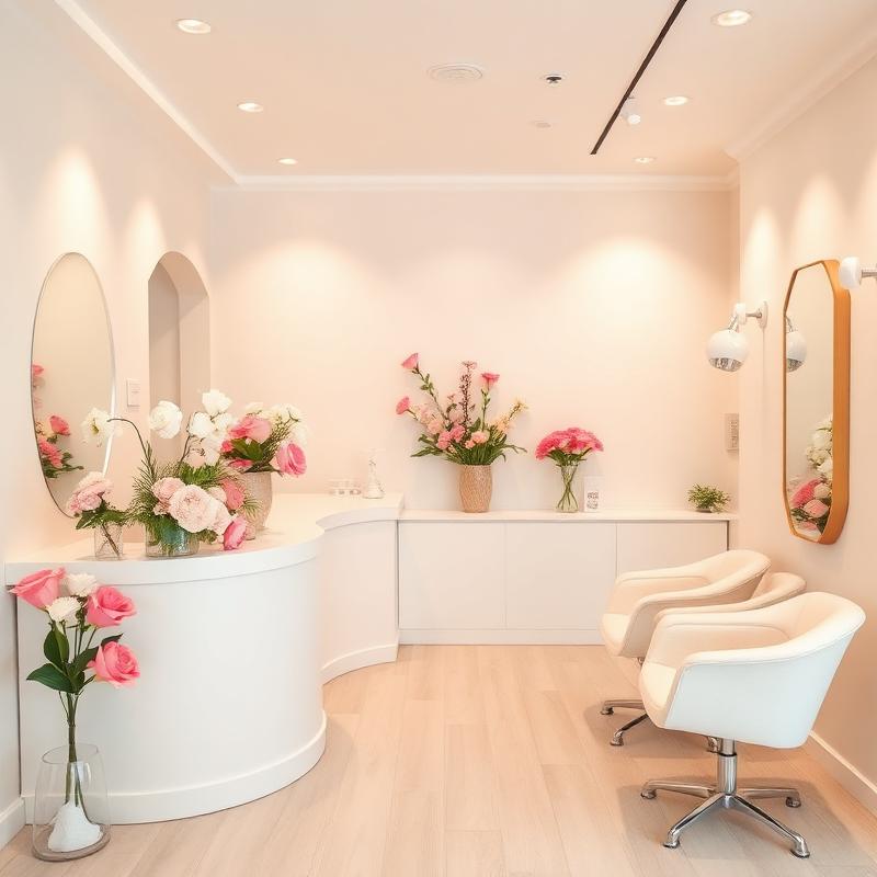 Không gian salon tối giản với hoa tươi